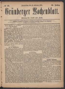 Grünberger Wochenblatt: Zeitung für Stadt und Land, No. 22. (19. Februar 1880)