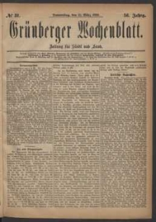 Gr&uuml;nberger Wochenblatt: Zeitung f&uuml;r Stadt und Land, No. 31. (11. M&auml;rz 1880)