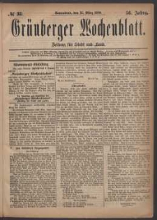 Grünberger Wochenblatt: Zeitung für Stadt und Land, No. 38. (27. März 1880)