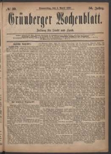 Gr&uuml;nberger Wochenblatt: Zeitung f&uuml;r Stadt und Land, No. 39. (1. April 1880)