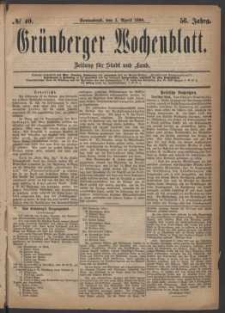 Gr&uuml;nberger Wochenblatt: Zeitung f&uuml;r Stadt und Land, No. 40. (3. April 1880)