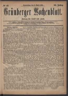 Gr&uuml;nberger Wochenblatt: Zeitung f&uuml;r Stadt und Land, No. 42. (8. April 1880)