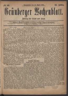Grünberger Wochenblatt: Zeitung für Stadt und Land, No. 43. (10. April 1880)