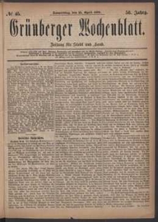 Gr&uuml;nberger Wochenblatt: Zeitung f&uuml;r Stadt und Land, No. 45. (15. April 1880)