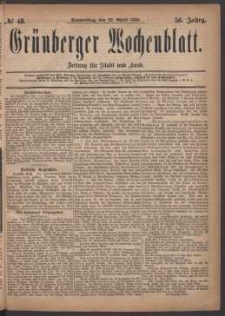 Grünberger Wochenblatt: Zeitung für Stadt und Land, No. 48. (22. April 1880)