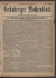 Grünberger Wochenblatt: Zeitung für Stadt und Land, No. 63. (29. Mai 1880)