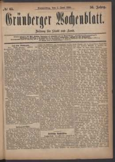 Grünberger Wochenblatt: Zeitung für Stadt und Land, No. 65. (3. Juni 1880)