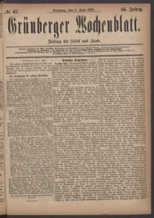 Grünberger Wochenblatt: Zeitung für Stadt und Land, No. 67. (8. Juni 1880)