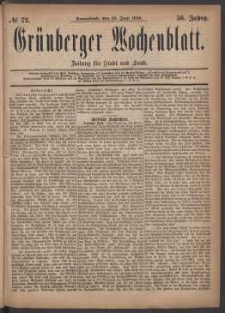 Grünberger Wochenblatt: Zeitung für Stadt und Land, No. 72. (19. Juni 1880)