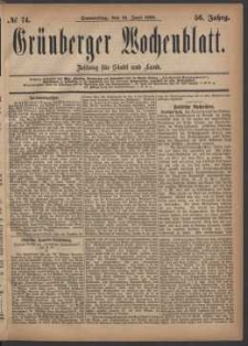 Grünberger Wochenblatt: Zeitung für Stadt und Land, No. 74. (24. Juni 1880)