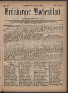 Gr&uuml;nberger Wochenblatt: Zeitung f&uuml;r Stadt und Land, No. 87. (24. Juli 1880)