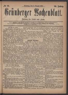 Grünberger Wochenblatt: Zeitung für Stadt und Land, No. 91. (3. August 1880)