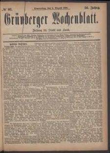 Grünberger Wochenblatt: Zeitung für Stadt und Land, No. 92. (5. August 1880)