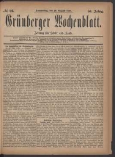 Gr&uuml;nberger Wochenblatt: Zeitung f&uuml;r Stadt und Land, No. 98. (19. August 1880)