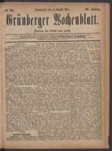 Grünberger Wochenblatt: Zeitung für Stadt und Land, No. 99. (21. August 1880)