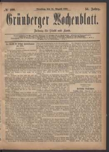 Gr&uuml;nberger Wochenblatt: Zeitung f&uuml;r Stadt und Land, No. 100. (24. August 1880)