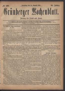 Grünberger Wochenblatt: Zeitung für Stadt und Land, No. 100. (24. August 1880)