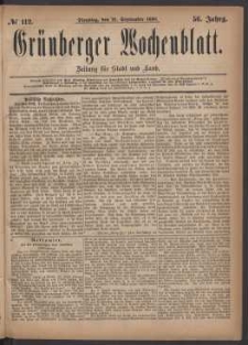 Grünberger Wochenblatt: Zeitung für Stadt und Land, No. 112. (21. September 1880)