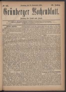 Gr&uuml;nberger Wochenblatt: Zeitung f&uuml;r Stadt und Land, No. 115. (28. September 1880)