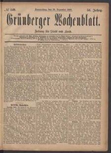 Gr&uuml;nberger Wochenblatt: Zeitung f&uuml;r Stadt und Land, No. 149. (16. November 1880)