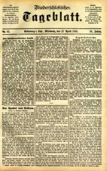 Niederschlesisches Tageblatt, no 85 (Gr&uuml;nberg i. Schl., Mittwoch, den 13. April 1898)