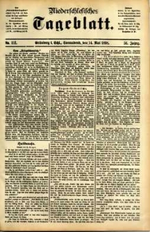 Niederschlesisches Tageblatt, no 112 (Gr&uuml;nberg i. Schl., Sonnabend, den 14. Mai 1898)