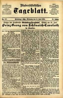 Niederschlesisches Tageblatt, no 137 (Gr&uuml;nberg i. Schl., Mittwoch, den 15. Juni 1898)