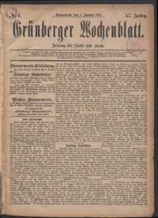 Gr&uuml;nberger Wochenblatt: Zeitung f&uuml;r Stadt und Land, No. 1. (1. Januar 1881)