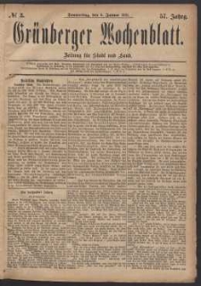 Gr&uuml;nberger Wochenblatt: Zeitung f&uuml;r Stadt und Land, No. 3. (6. Januar 1881)