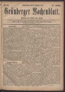 Gr&uuml;nberger Wochenblatt: Zeitung f&uuml;r Stadt und Land, No. 12. (27. Januar 1881)