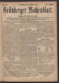 Gr&uuml;nberger Wochenblatt: Zeitung f&uuml;r Stadt und Land, No. 18. (10. Februar 1881)