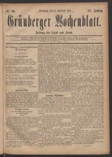 Grünberger Wochenblatt: Zeitung für Stadt und Land, No. 20. (15. Februar 1881)