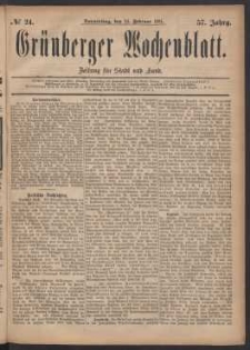 Grünberger Wochenblatt: Zeitung für Stadt und Land, No. 24. (24. Februar 1881)