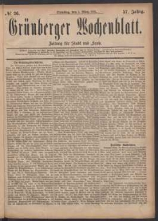 Grünberger Wochenblatt: Zeitung für Stadt und Land, No. 26. (1. März 1881)