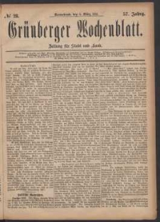 Gr&uuml;nberger Wochenblatt: Zeitung f&uuml;r Stadt und Land, No. 28. (5. M&auml;rz 1881)