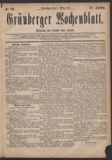 Gr&uuml;nberger Wochenblatt: Zeitung f&uuml;r Stadt und Land, No. 29. (8. M&auml;rz 1881)