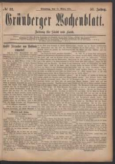 Gr&uuml;nberger Wochenblatt: Zeitung f&uuml;r Stadt und Land, No. 32. (15. M&auml;rz 1881)
