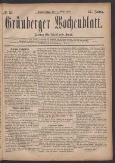 Gr&uuml;nberger Wochenblatt: Zeitung f&uuml;r Stadt und Land, No. 33. (17. M&auml;rz 1881)