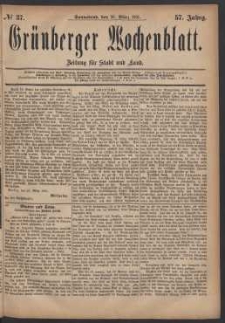 Gr&uuml;nberger Wochenblatt: Zeitung f&uuml;r Stadt und Land, No. 37. (26. M&auml;rz 1881)