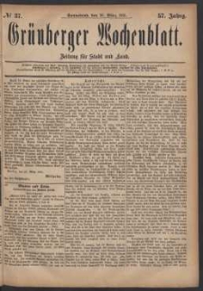 Grünberger Wochenblatt: Zeitung für Stadt und Land, No. 37. (26. März 1881)