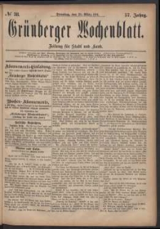 Gr&uuml;nberger Wochenblatt: Zeitung f&uuml;r Stadt und Land, No. 38. (29. M&auml;rz 1881)