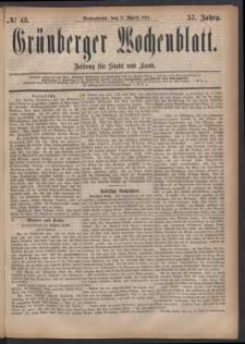 Grünberger Wochenblatt: Zeitung für Stadt und Land, No. 43. (9. April 1881)