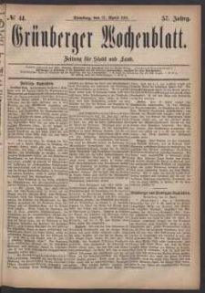 Gr&uuml;nberger Wochenblatt: Zeitung f&uuml;r Stadt und Land, No. 44. (12. April 1881)