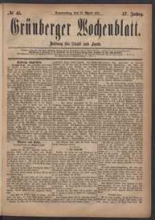 Grünberger Wochenblatt: Zeitung für Stadt und Land, No. 45. (14. April 1881)