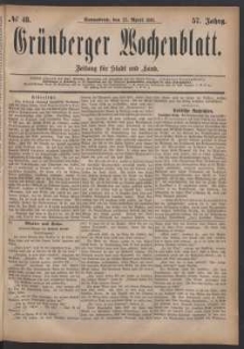 Gr&uuml;nberger Wochenblatt: Zeitung f&uuml;r Stadt und Land, No. 48. (23. April 1881)