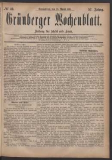 Grünberger Wochenblatt: Zeitung für Stadt und Land, No. 48. (23. April 1881)