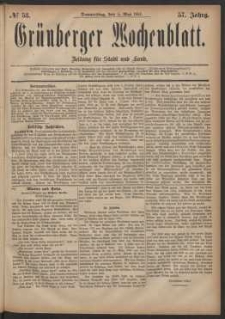 Gr&uuml;nberger Wochenblatt: Zeitung f&uuml;r Stadt und Land, No. 53. (5. Mai 1881)
