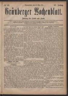 Gr&uuml;nberger Wochenblatt: Zeitung f&uuml;r Stadt und Land, No. 57. (14. Mai 1881)