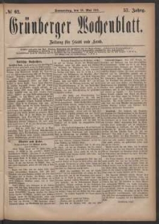 Gr&uuml;nberger Wochenblatt: Zeitung f&uuml;r Stadt und Land, No. 62. (26. Mai 1881)