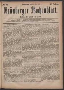 Grünberger Wochenblatt: Zeitung für Stadt und Land, No. 62. (26. Mai 1881)